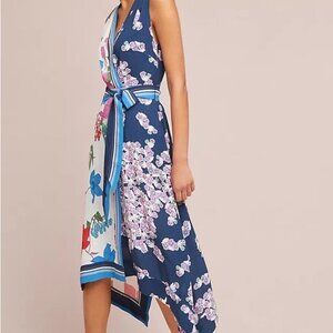 Maeve Anthropologie Dress Botanica Floral Faux Wrap Sleeveless Hankerchief Hem